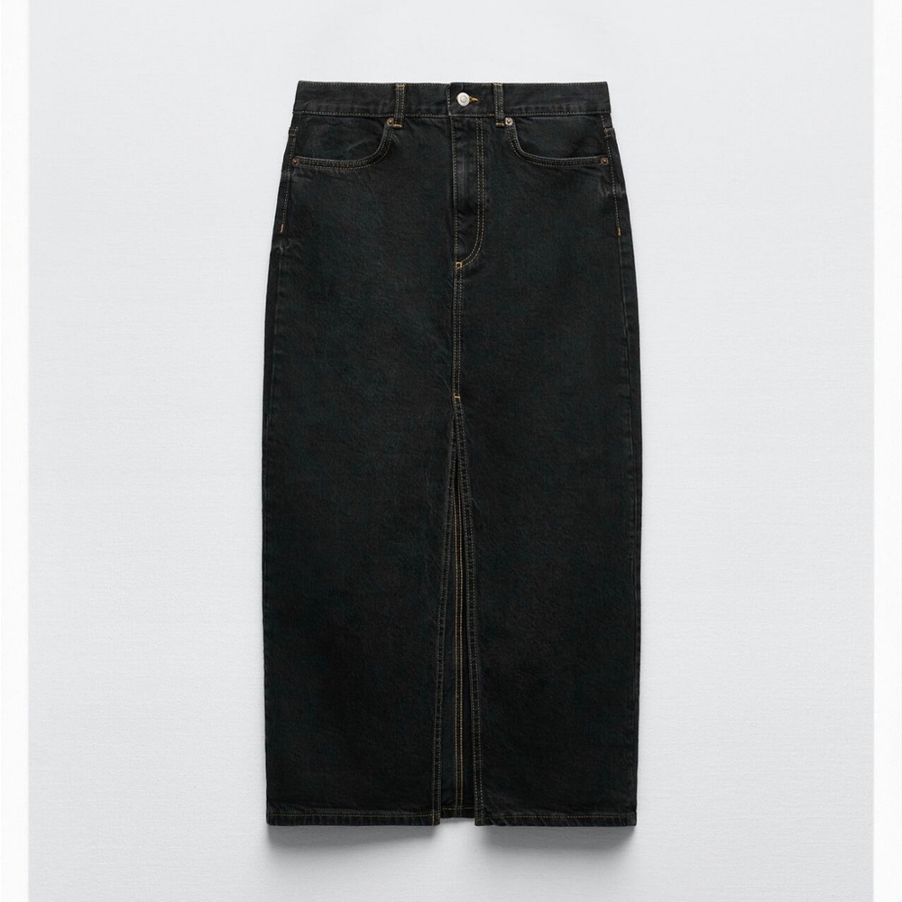 Zara maxi straight black denim skirt